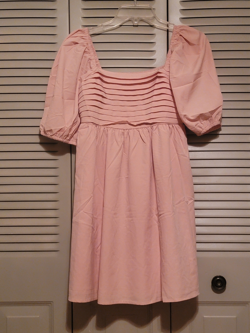 Puff Sleeve Square Neck Mini Dress in Light Pink